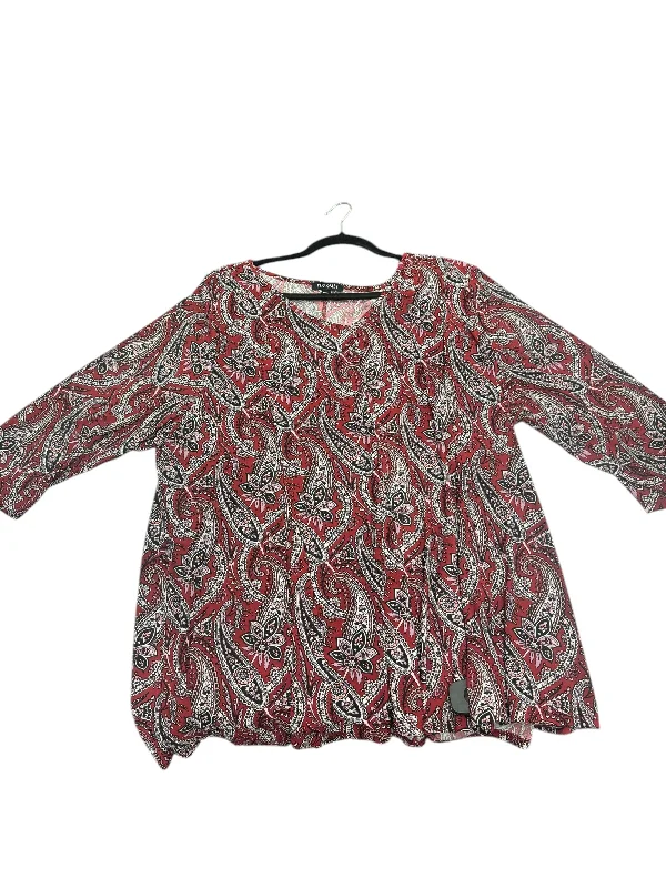 Women's Blouse with Mandarin CollarBlouse Short Sleeve By Roz And Ali In Red, Size: 3x