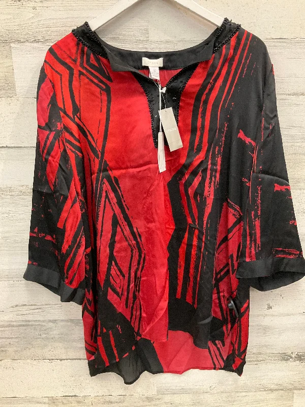 Women's Blouse with Square NeckBlouse 3/4 Sleeve By Chicos In Red, Size: L