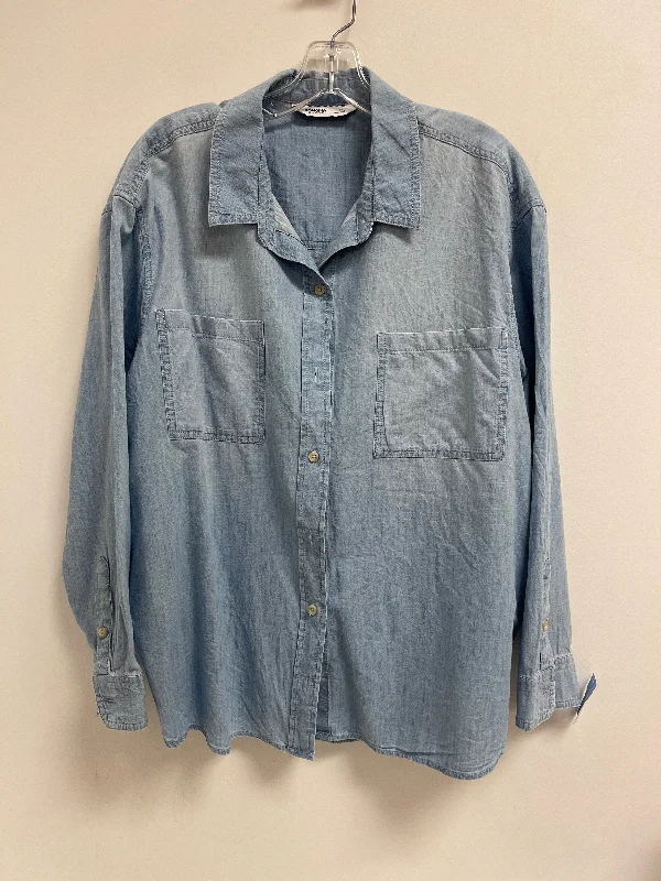 Women's V-Neck BlouseBlouse Long Sleeve By Sonoma In Blue Denim, Size: 2x