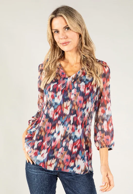 Women's Blouse with Shawl CollarColour Fleck Plisse Pleat Top