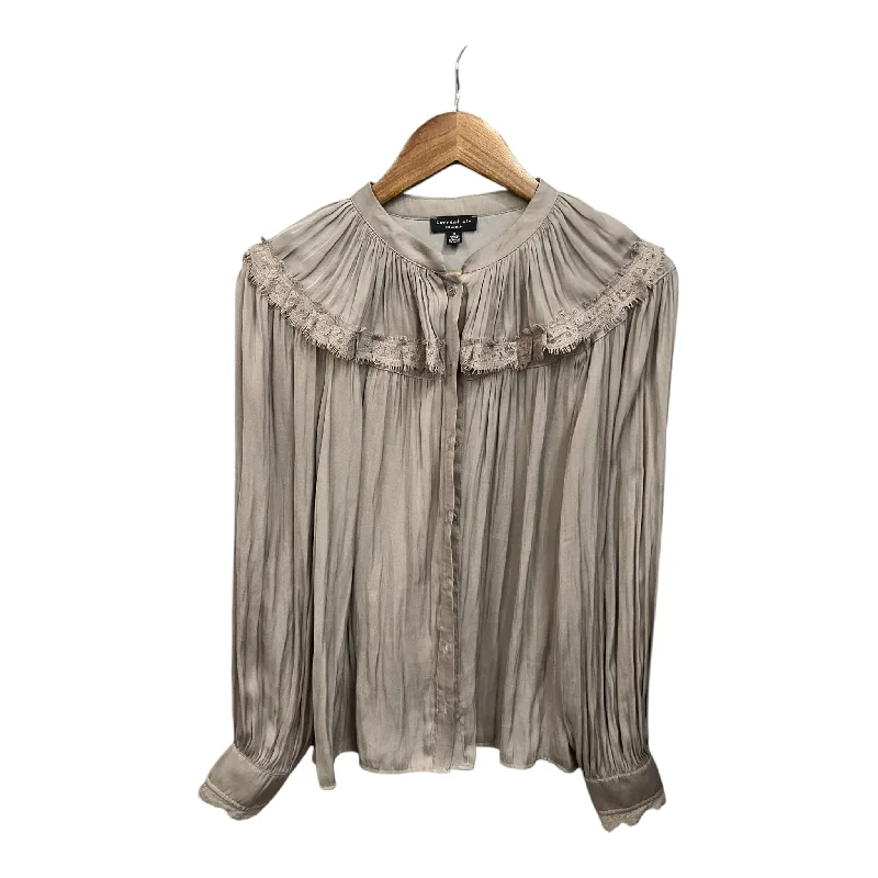 Women's Blouse with Sweetheart CollarBlouse Long Sleeve By Current Air In Taupe, Size: S