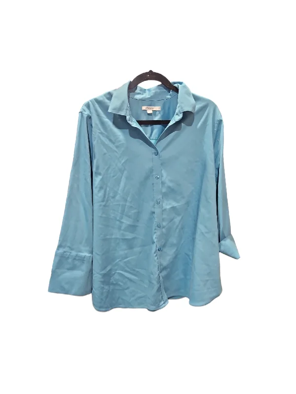 Women's Blouse with Peter Pan CollarBlouse Long Sleeve By Chicos In Blue, Size: Xl