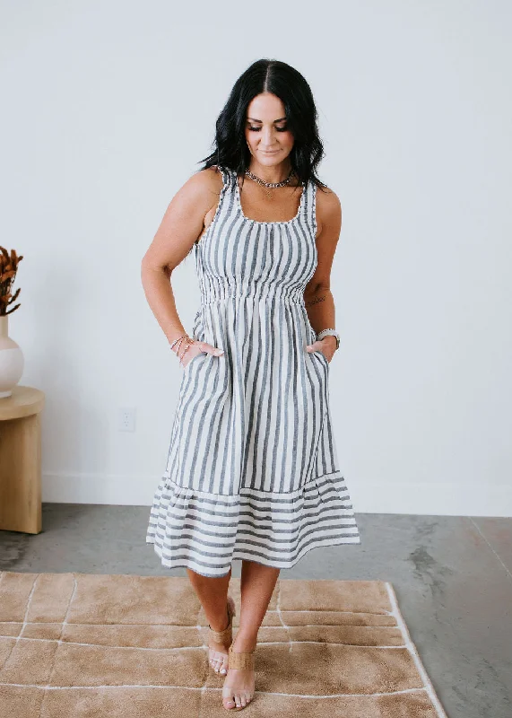 Women's V-Back DressesLarisa Striped Midi Dress