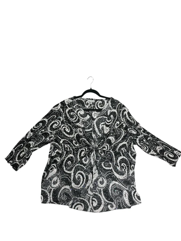 Women's Blouse with Notched CollarBlouse Long Sleeve By Essentials In Black & White, Size: 4x