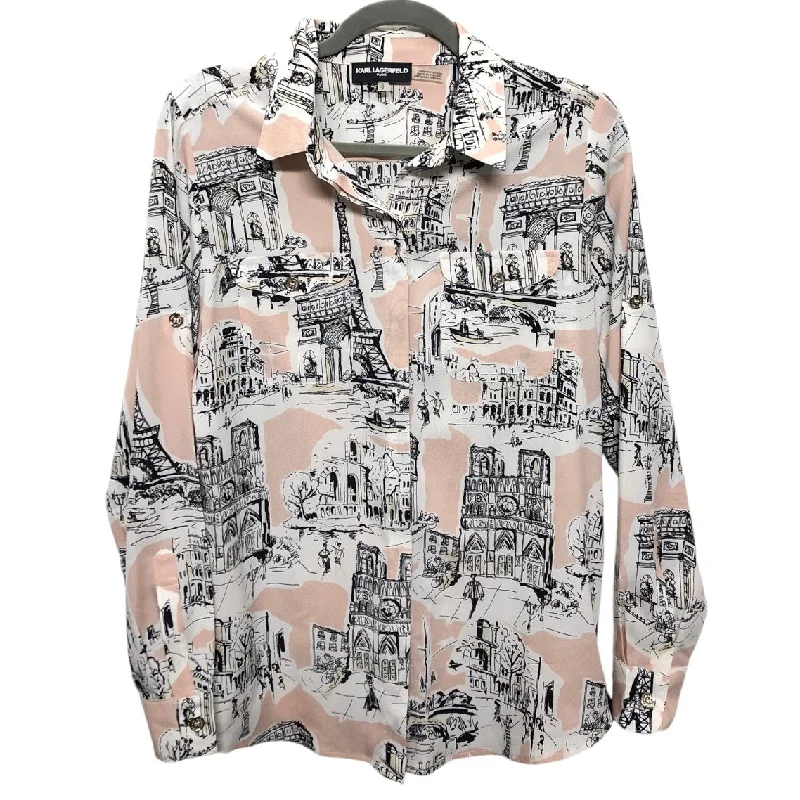 Women's Blouse with Sweetheart CollarBlouse Designer By Karl Lagerfeld In Black & Pink, Size: S