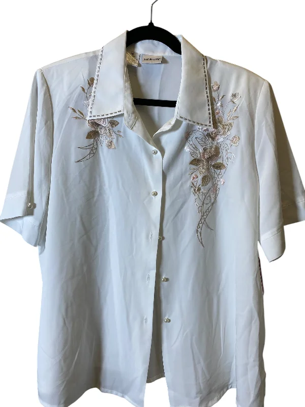 Women's Blouse with Lapel CollarBlouse Short Sleeve By Liz Baker In White, Size: Xl