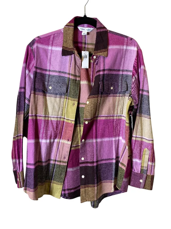 Women's Blouse with U-Shaped CollarBlouse Long Sleeve By Old Navy In Plaid Pattern, Size: S