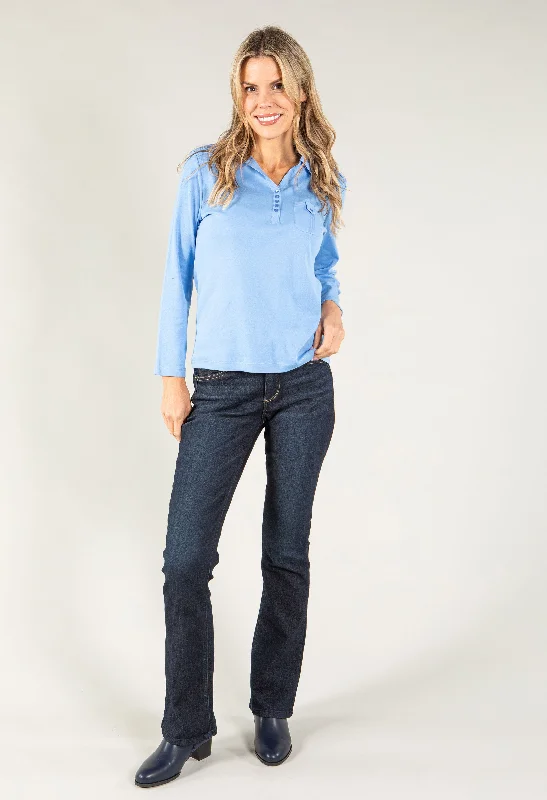 Women's Blouse with V-Shaped CollarLong Sleeve Polo Top