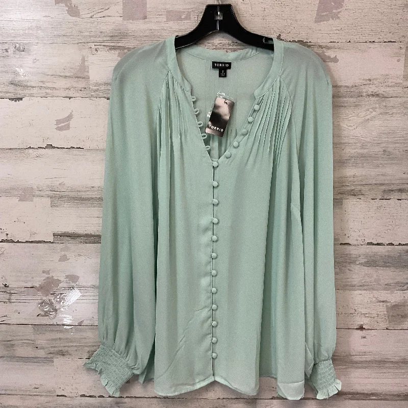 Women's Blouse with Boat CollarBlouse Long Sleeve By Torrid In Green, Size: 2x