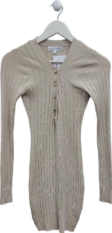 Women's Ribbed SweatersAll the Ways Beige Ribbed Button Down Dress UK S