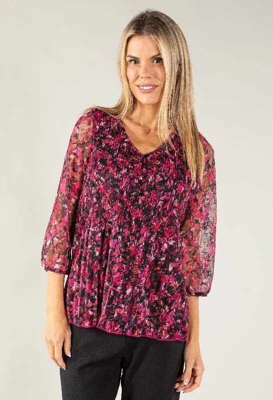 Women's Blouse with RufflesRose Printed Lace Top