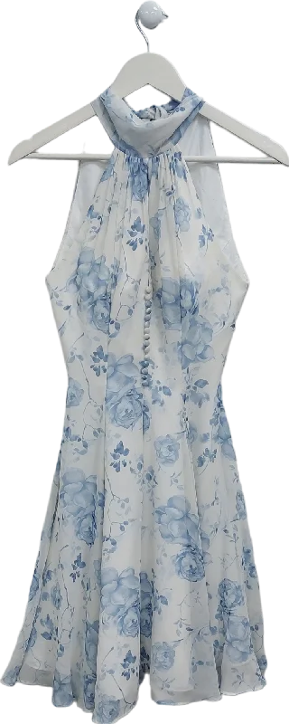 Women's Mandarin Collar SweatersAW Bridal Blue Floral Chiffon Swing Dress UK S