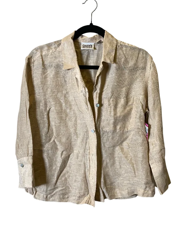 Women's Blouse with Collarless NeckBlouse Long Sleeve By Chicos In Beige, Size: Xs