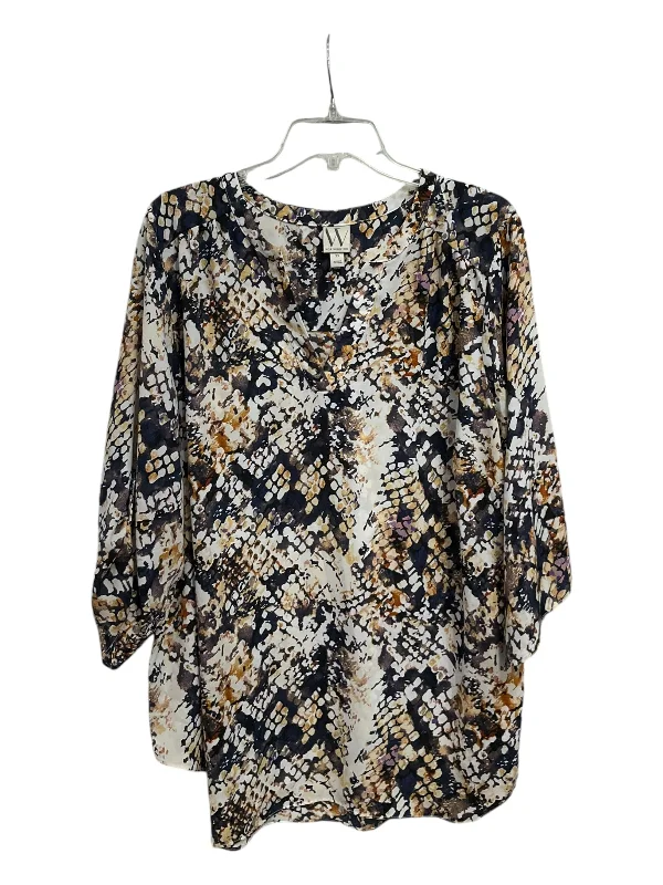 Women's Blouse with V-Shaped CollarBlouse Long Sleeve By Worthington In Multi-colored, Size: 2x