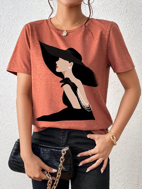 Women's Blouse with U-Shaped NeckAmy Fashion - Figure Graphic Tee