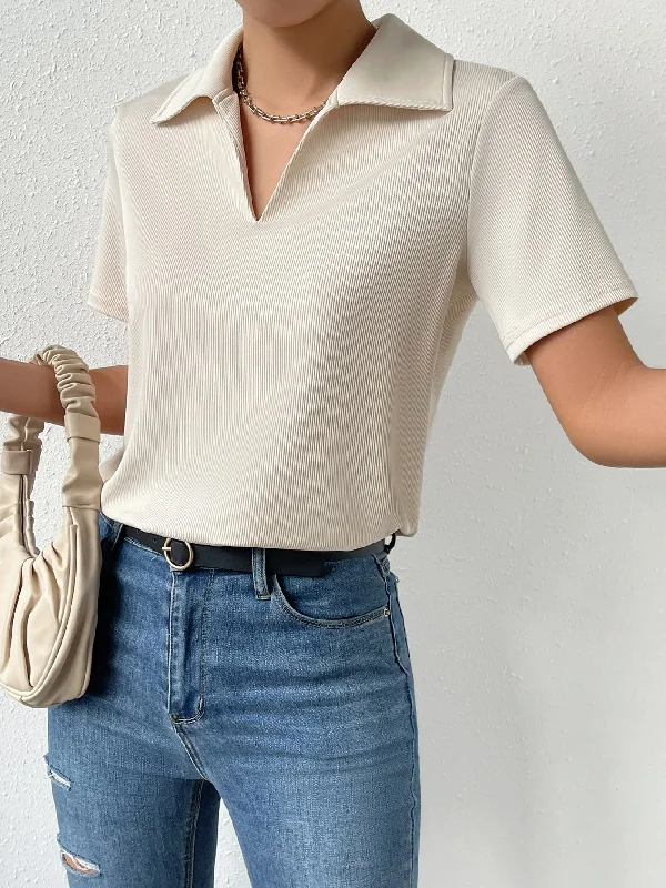 Women's Blouse with Sweetheart CollarAmy Fashion - Solid Ribbed Knit Tee