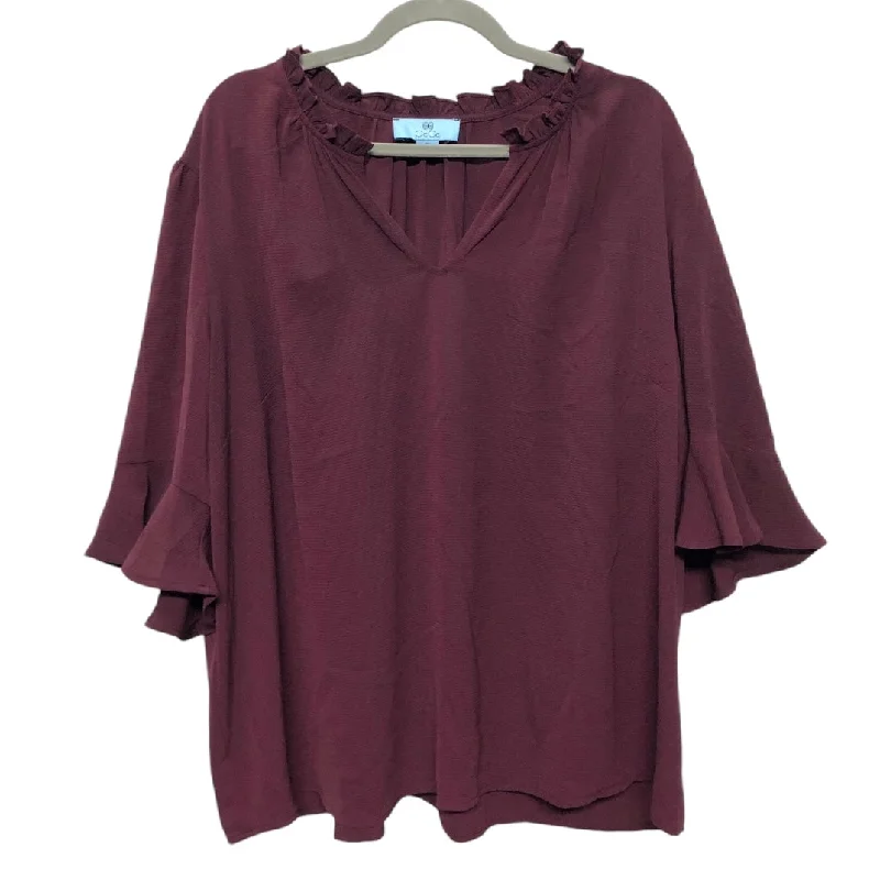 Women's Blouse with V-Shaped CollarBlouse Short Sleeve By Cece In Maroon, Size: 2x