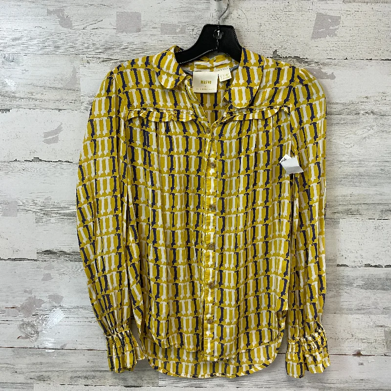 Women's Blouse with Notched CollarBlouse Long Sleeve By Maeve In Yellow, Size: S