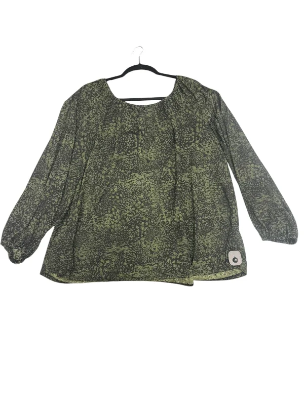 Women's Blouse with Wide CollarBlouse 3/4 Sleeve By Ava & Viv In Green, Size: 2x