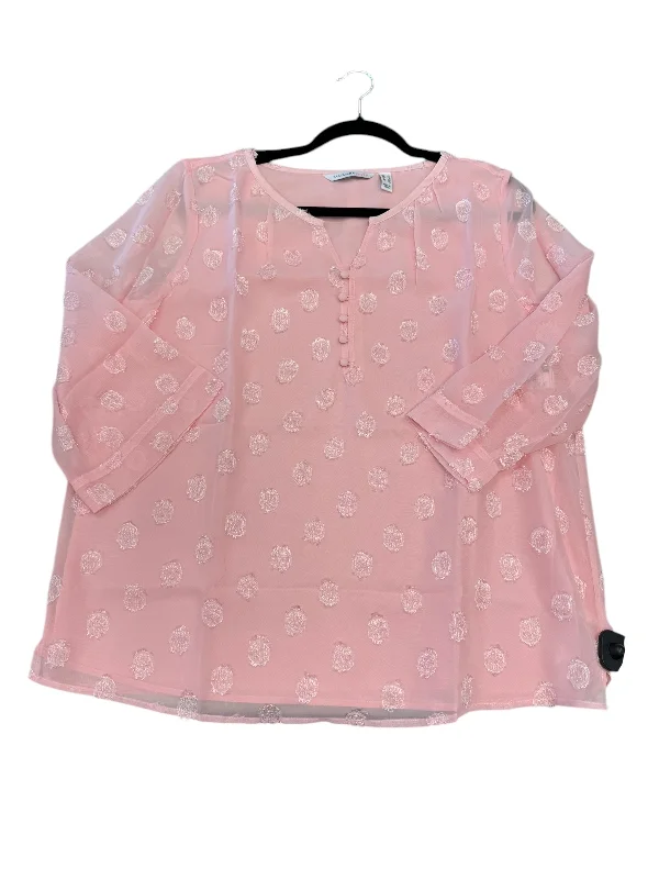 Women's Blouse with Gathered SleevesBlouse Short Sleeve By Isaac Mizrahi Live Qvc In Pink, Size: L