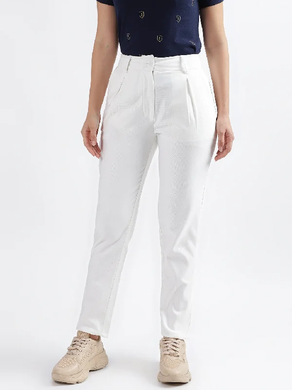 Women's Blouse with HoodIconic Women White Solid Regular Fit Trouser