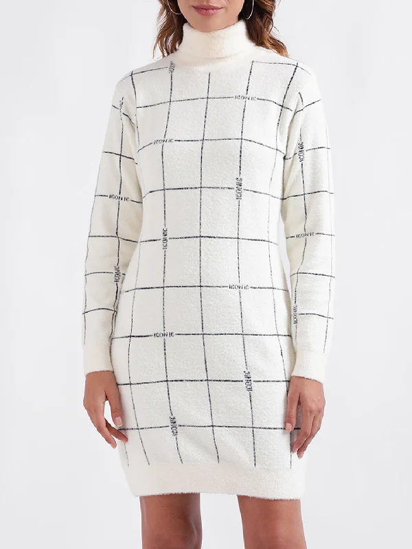 Women's Blouse with Gathered SleevesIconic Women Checked Full Sleeves Turtle Neck Dress