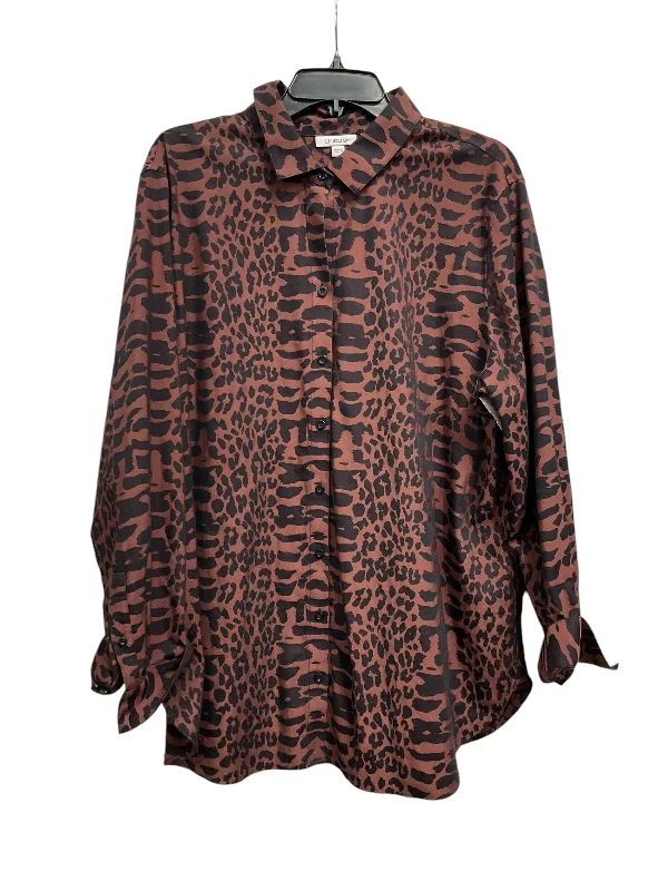 Women's V-Neck BlouseBlouse Long Sleeve By Chicos In Animal Print, Size: Xl