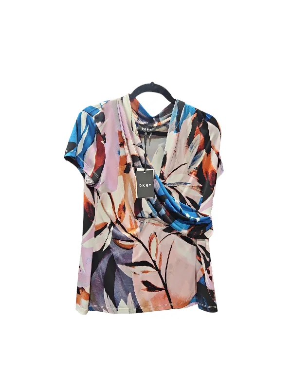 Women's Blouse with V-Shaped CollarBlouse Short Sleeve By Dkny In Multi-colored, Size: Xl