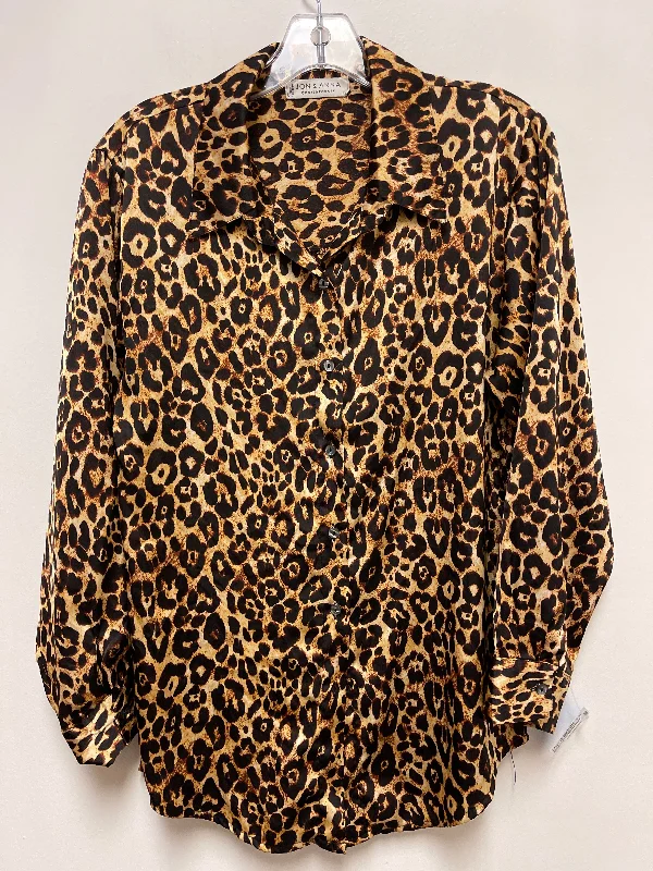 Women's Blouse with Shirt CollarBlouse Long Sleeve By Jon And Anna In Animal Print, Size: L