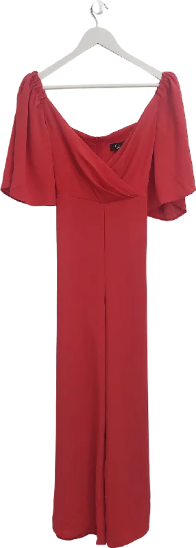 Women's Low Collar SweatersEdie B Red Plunge Neck Wide Leg Junpsuit UK 8