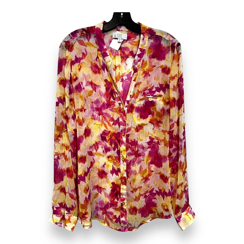 Women's Blouse with Wide CollarBlouse Long Sleeve By Kut In Floral Print, Size: Xl