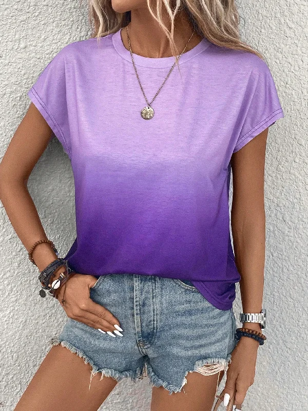 Women's Blouse with Collarless DesignAmy Fashion - Ombre Batwing Sleeve Tee