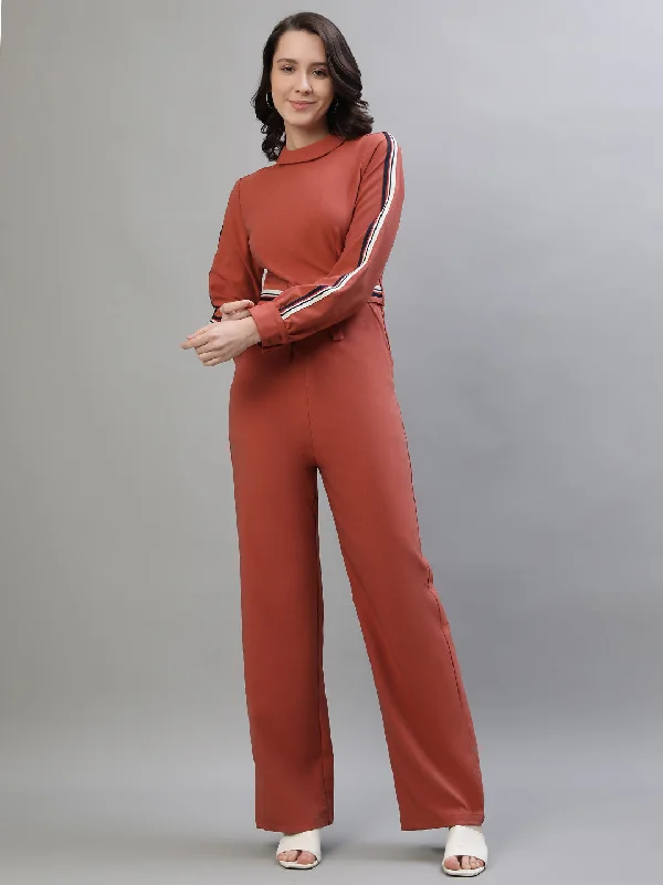 Women's High-Neck BlouseIconic Women Red Solid Round Neck Jumpsuit