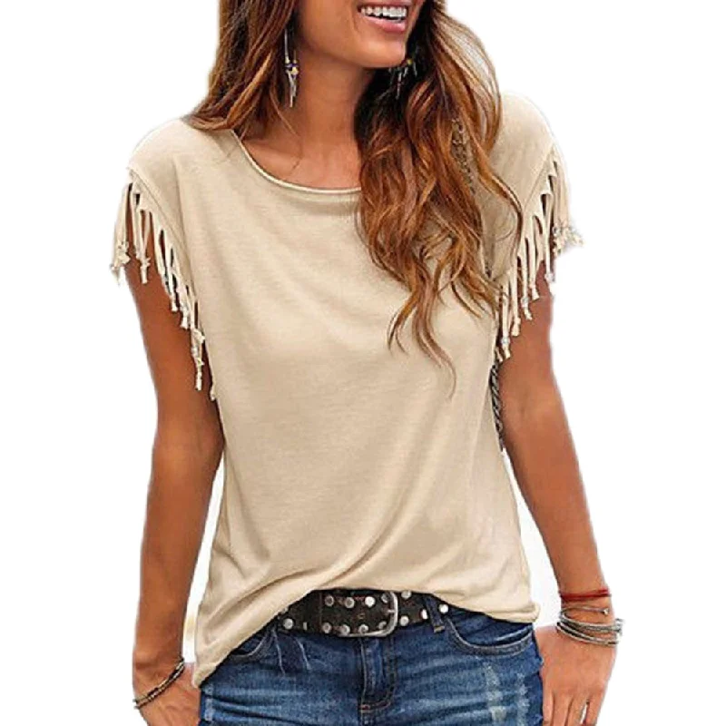 Women's Blouse with Sweetheart NeckAmy Fashion - Solid Color Tees O Neck Clothing Top