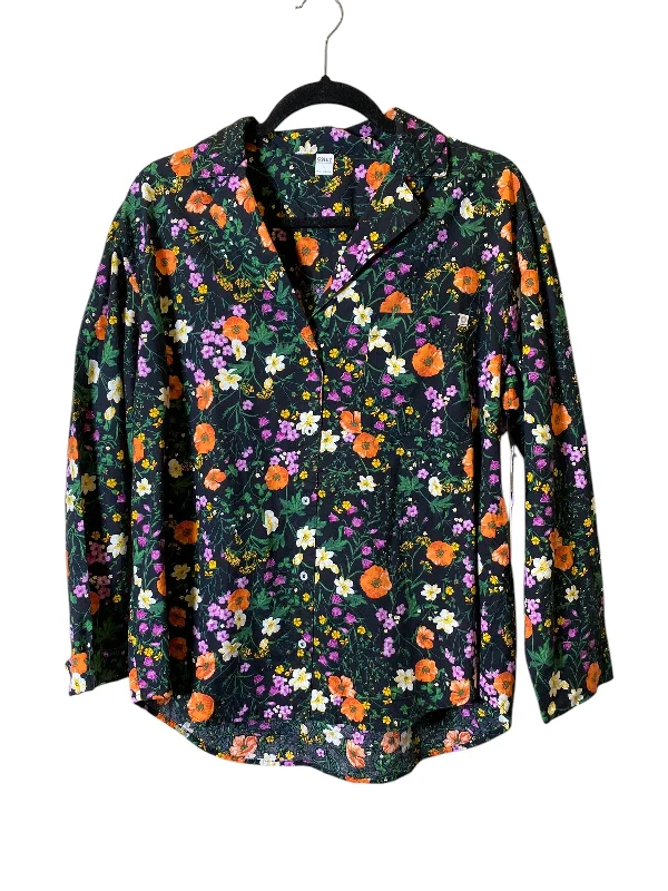 Women's Blouse with Lapel CollarBlouse Long Sleeve By Old Navy In Floral Print, Size: S