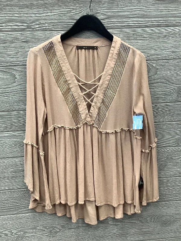 Women's Blouse for WeddingBlouse Long Sleeve By Hazel In Tan, Size: M