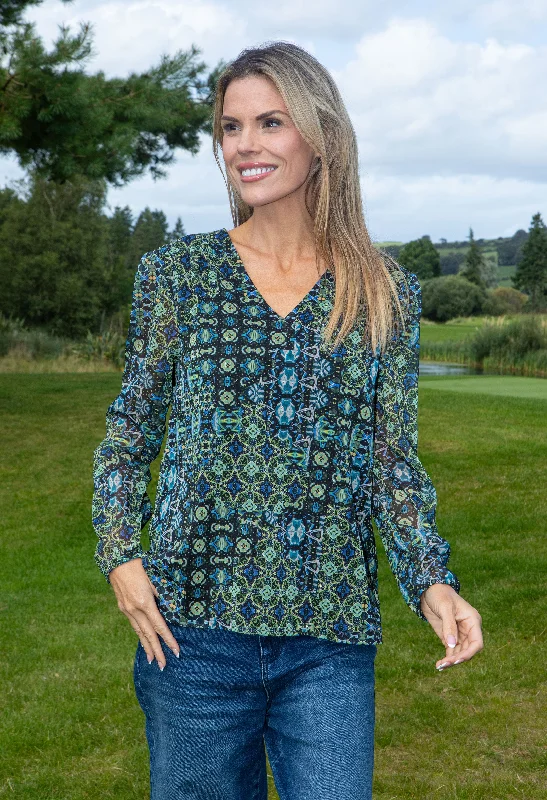 Women's Round-Neck BlouseKaleidoscope V Neck Top