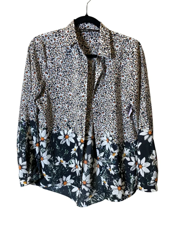 Women's Blouse with Shirt CollarBlouse Long Sleeve By Zara Basic In Floral Print, Size: M