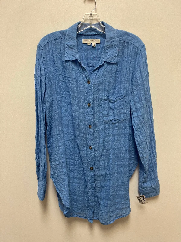 Women's Blouse with Sweetheart CollarBlouse Long Sleeve By Pilcro In Blue, Size: L