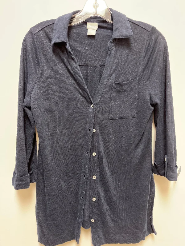 Women's Blouse with Sweetheart NeckBlouse Long Sleeve By Chicos In Navy, Size: S