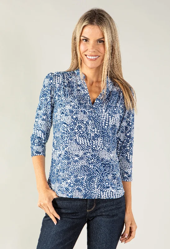 Women's Blouse with BeltTextured V Neck Polka Dot Top