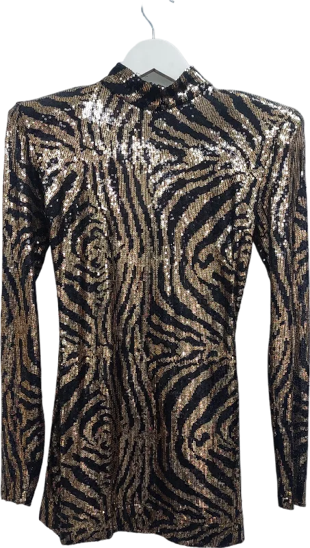 Women's Shetland Wool SweatersFrancesca Couture Metallic Seqinned Animal Print Mini Dress UK S