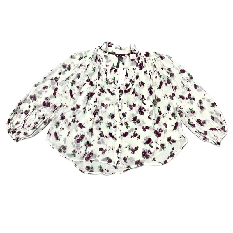 Women's Blouse with Keyhole CollarBlouse Long Sleeve By Anthropologie In Floral Print, Size: Xxs