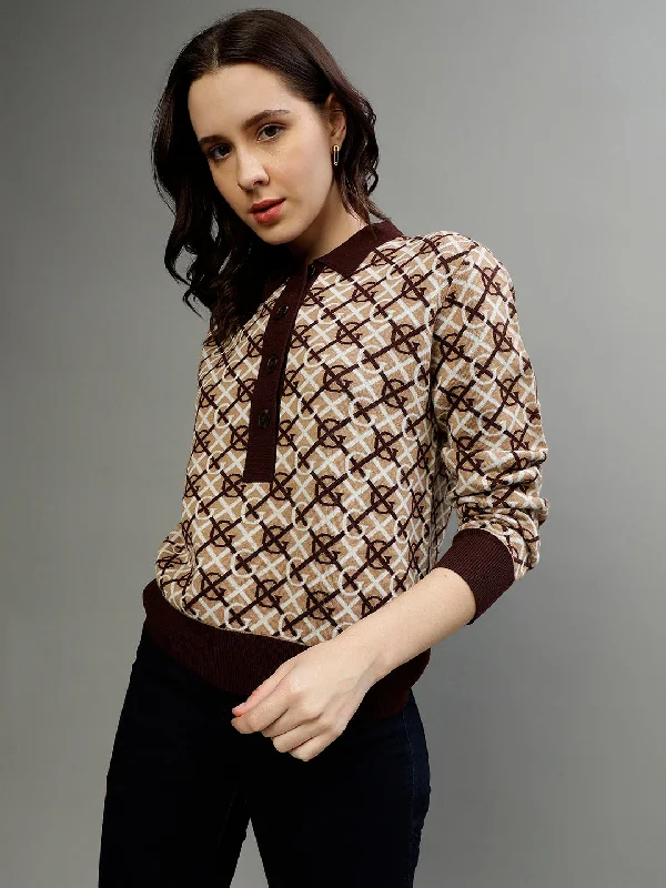 Women's Blouse with Mandarin CollarGant Women Printed Polo Full Sleeves Sweater