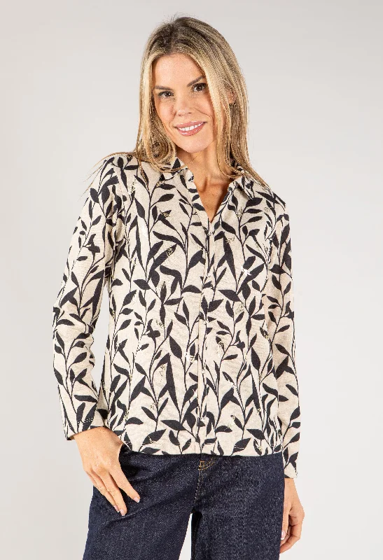 Women's Blouse with Shirt CollarVine Print Lux Touch Knit