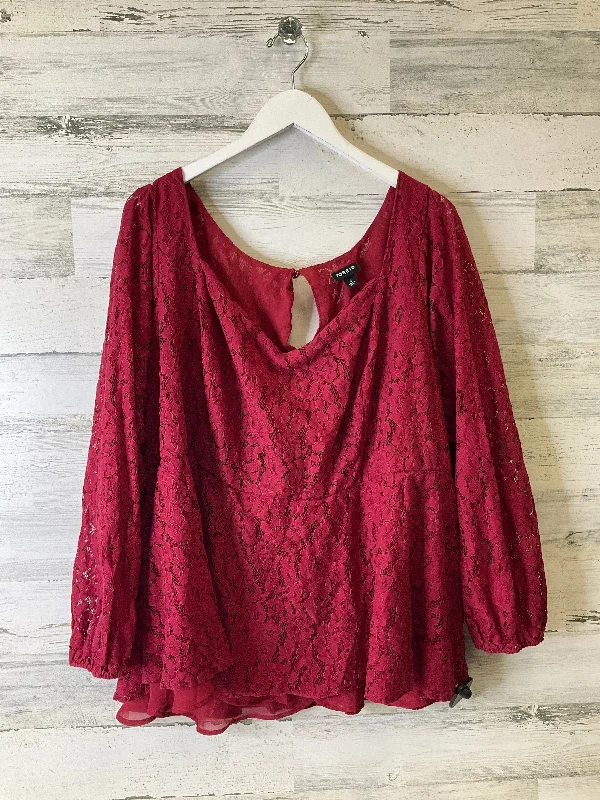 Women's Blouse with PatchesBlouse Long Sleeve By Torrid In Red, Size: 4x