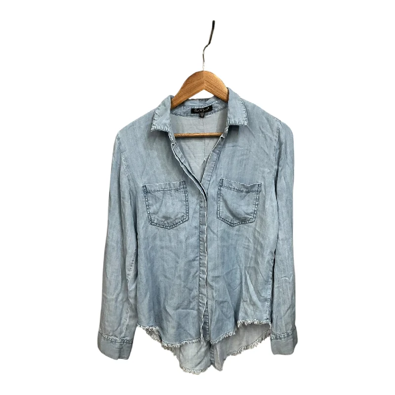 Women's Blouse with Narrow CollarBlouse Long Sleeve By Velvet Heart In Blue Denim, Size: M