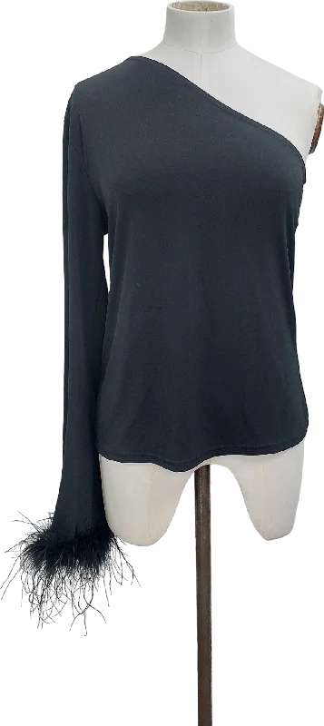 Women's Crop SweatersRiver Island Black One Shoulder Feather Trimmed Top UK 8