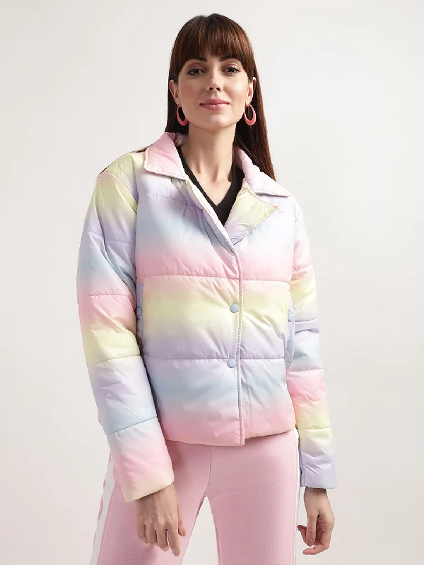 Women's Blouse with Keyhole NeckElle Women Multi-Color Dyed Collar Neck Full Sleeves Puffer Jacket