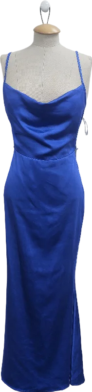 Women's Tight Fit SweatersClub L Blue Satin Cowl Neck Maxi Dress With Cross Back UK 6